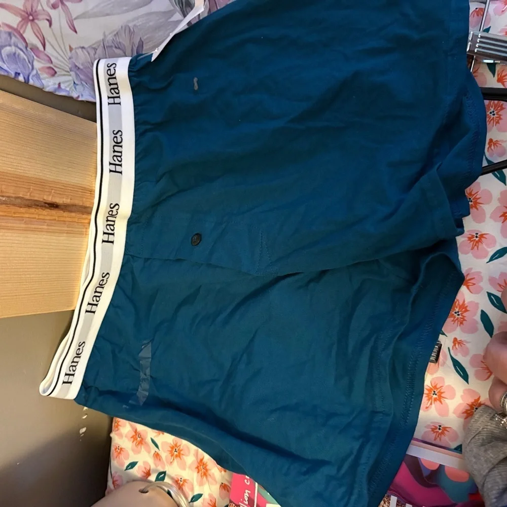 Hanes Men's Blue Boxers with White Waistband